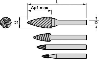 Series SG Pointed Tree • Single-Cut Burs • Inch