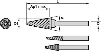 Series SM Pointed Cone • Single-Cut Burs • Inch