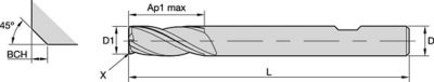 GOmill™ GP • Chamfered • 3 Flutes • Weldon® Shank • Metric