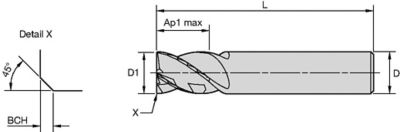 VariMill™ XTREME™ • Series 4XNE • Chamfered • 4 Flute • Cylindrical Shank • Metric