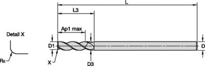 ALUFLASH • Series 3AP9 • Radius • 3 Flute • Long Length • Regular Neck • Cylindrical Shank • Metric