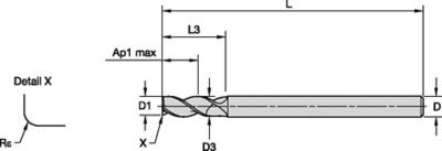 ALUFLASH • Series 3AN9 • Radius • 3 Flute • Regular Length • Regular Neck • Cylindrical Shank • Metric