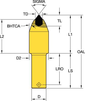 Rotating tungsten carbide pick • 38mm (1.50") Shank-External Roll Pin • Plug Tip for hard cutting