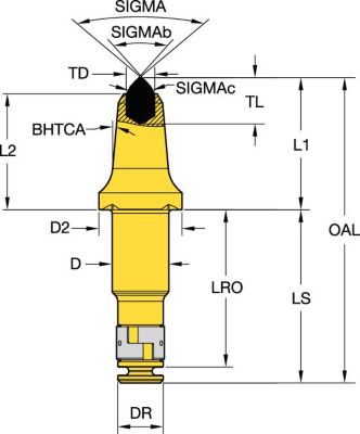 Rotating tungsten carbide pick • 43mm (1.70") Step-Shank-Long Retainer for any bore • Plug Tip for hard cutting