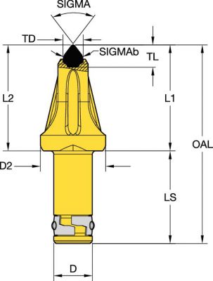 Rotating tungsten carbide pick • 30mm (1.18") Shank-Dimpled Short Retainer for grooved bore • Cap Tip for abrasive conditions